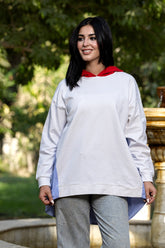 Splity Hooded Shirt - White & Baby Blue & Red