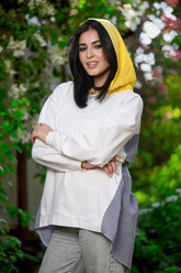 Splity Hooded Shirt - White & Yellow & Grey