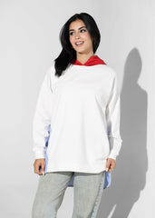 Splity Hooded Shirt - White & Baby Blue & Red