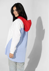 Splity Hooded Shirt - White & Baby Blue & Red