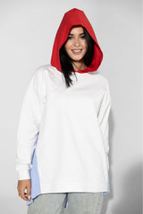 Splity Hooded Shirt - White & Baby Blue & Red