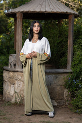 Farha Kaftan _ Olive & White