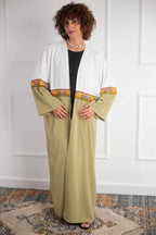 Farha Kaftan _ Olive & White