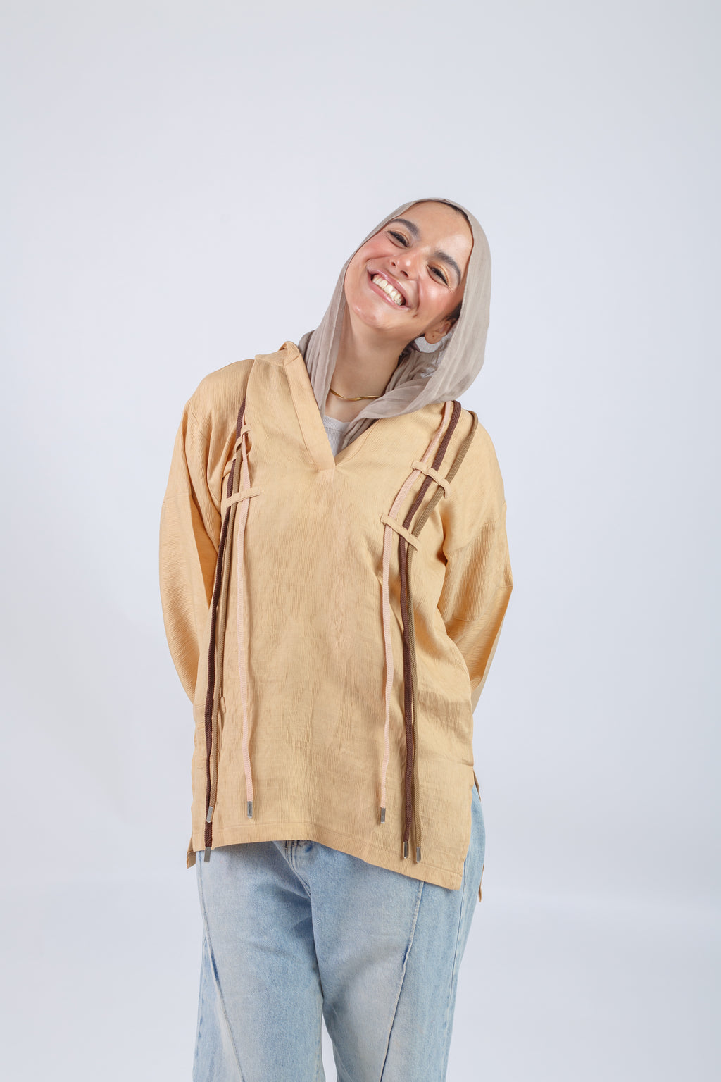Ribbon Flow Top - Beige