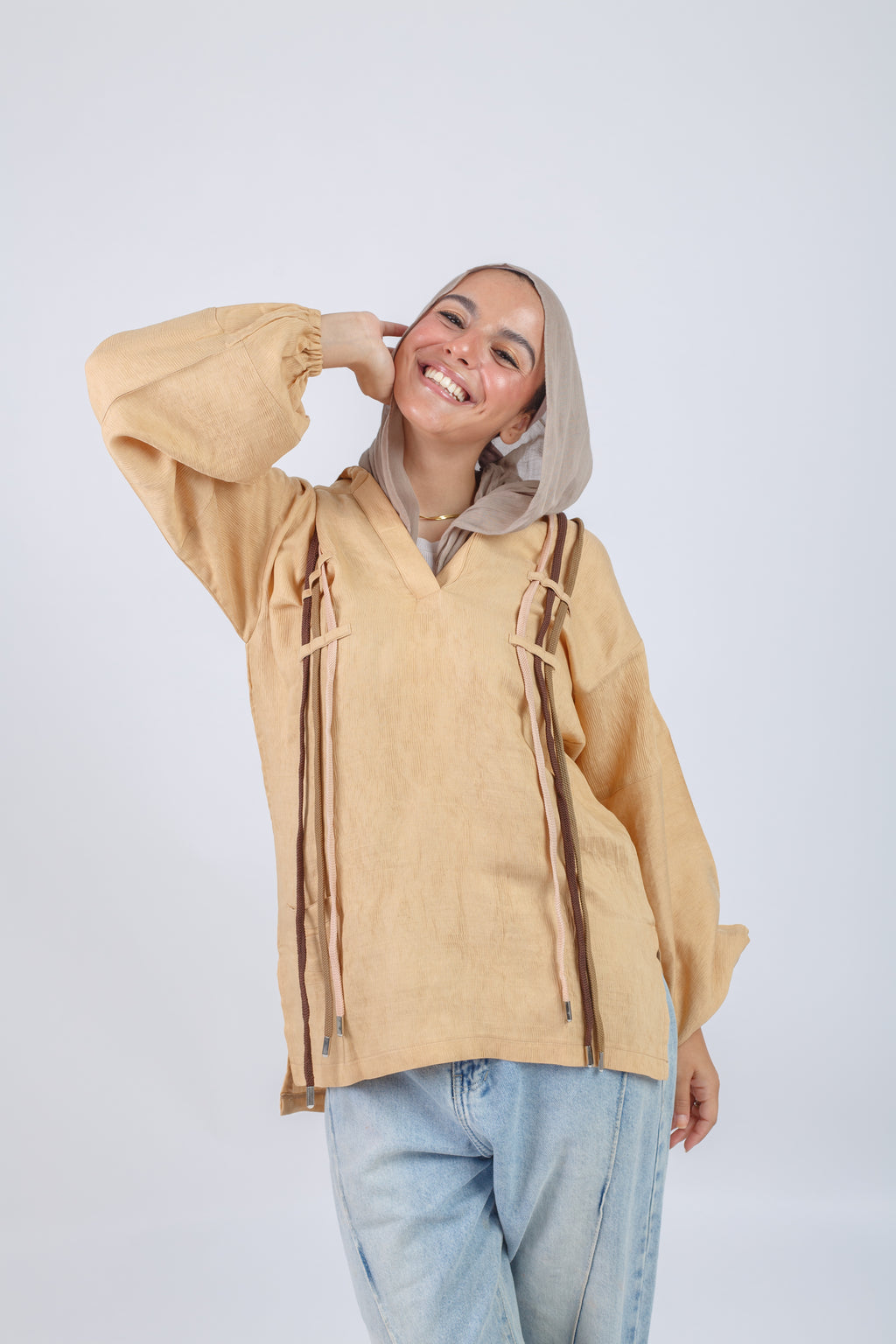 Ribbon Flow Top - Beige