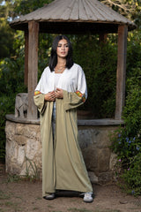 Farha Kaftan _ Olive & White