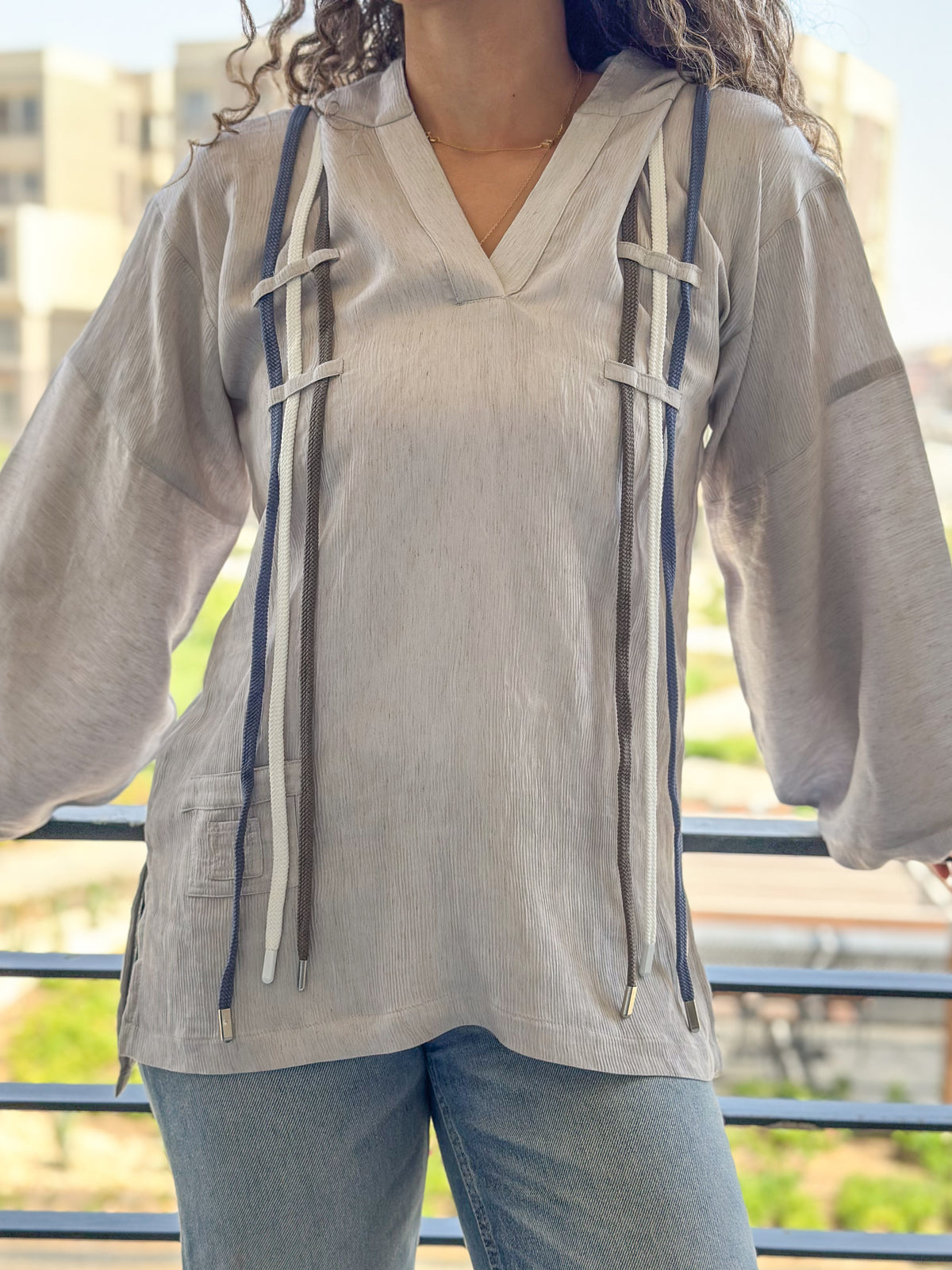 Ribbon Flow Top - Grey
