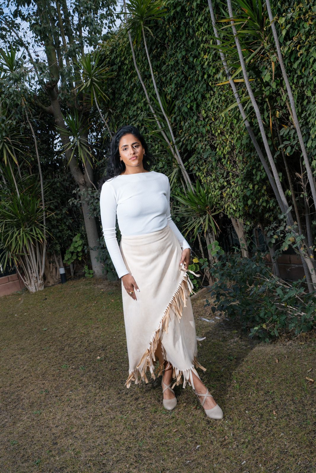 Fringe Motion Skirt - Beige