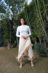 Fringe Motion Skirt - Beige