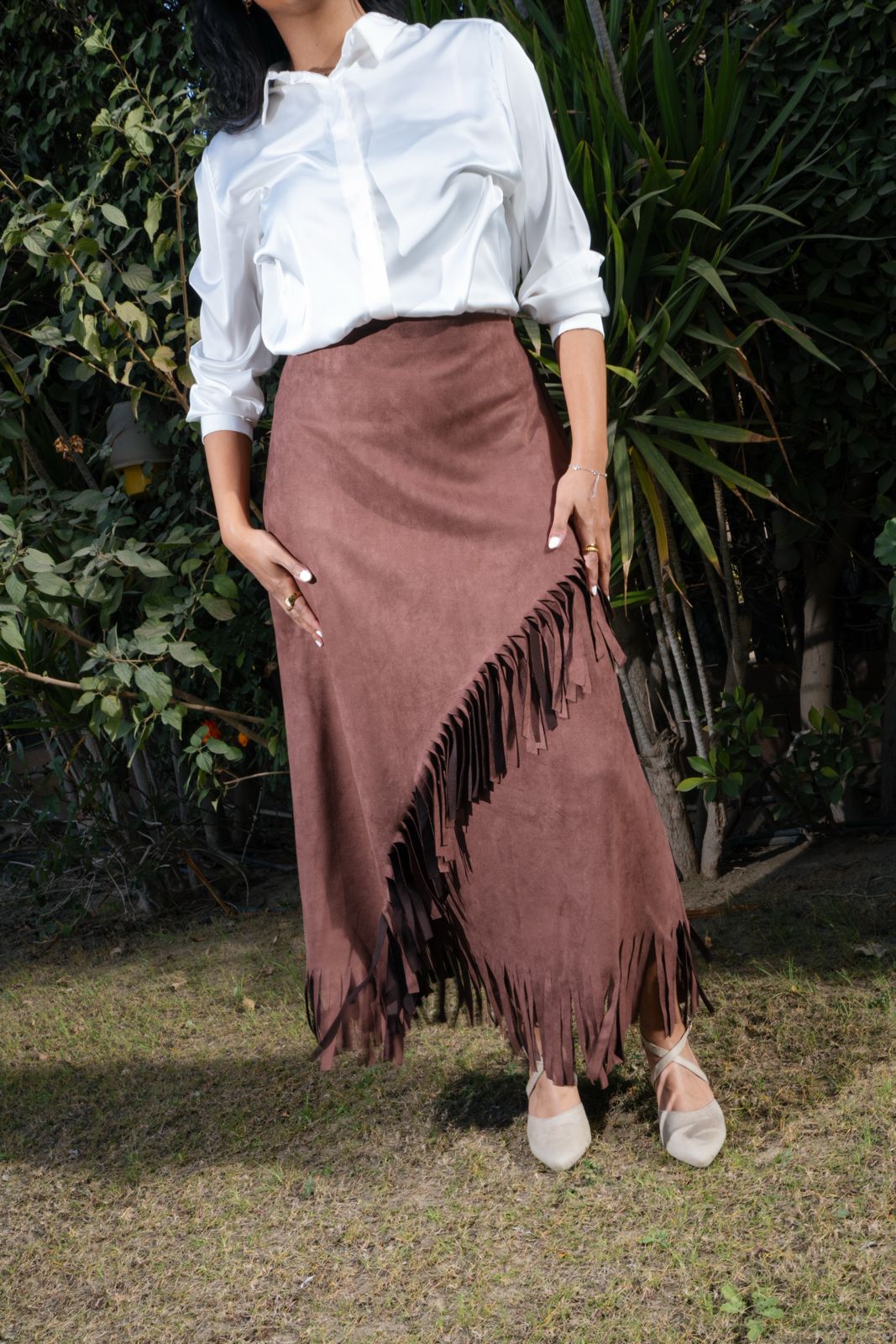 Fringe Motion Skirt - Brown