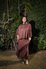 Fringe Motion Skirt - Brown